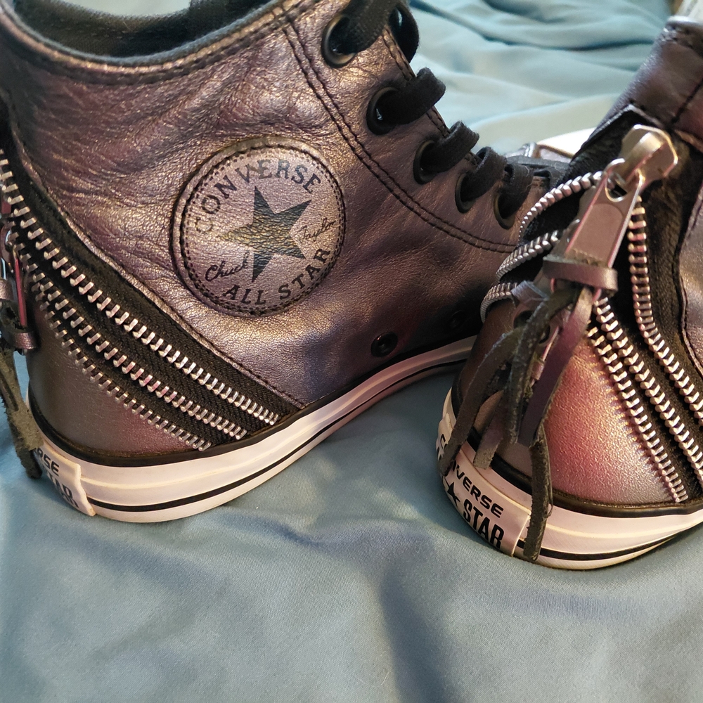 Leather Converse Metallic High-Top Punk Zipper Sneakers Rare